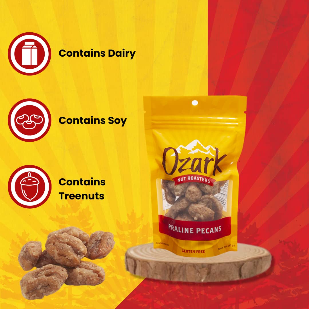 OZARK NUT ROASTERS, Praline Pecans, Flavored Snack Nuts, World-Class Gourmet Candied Peanuts, Resealable Pack